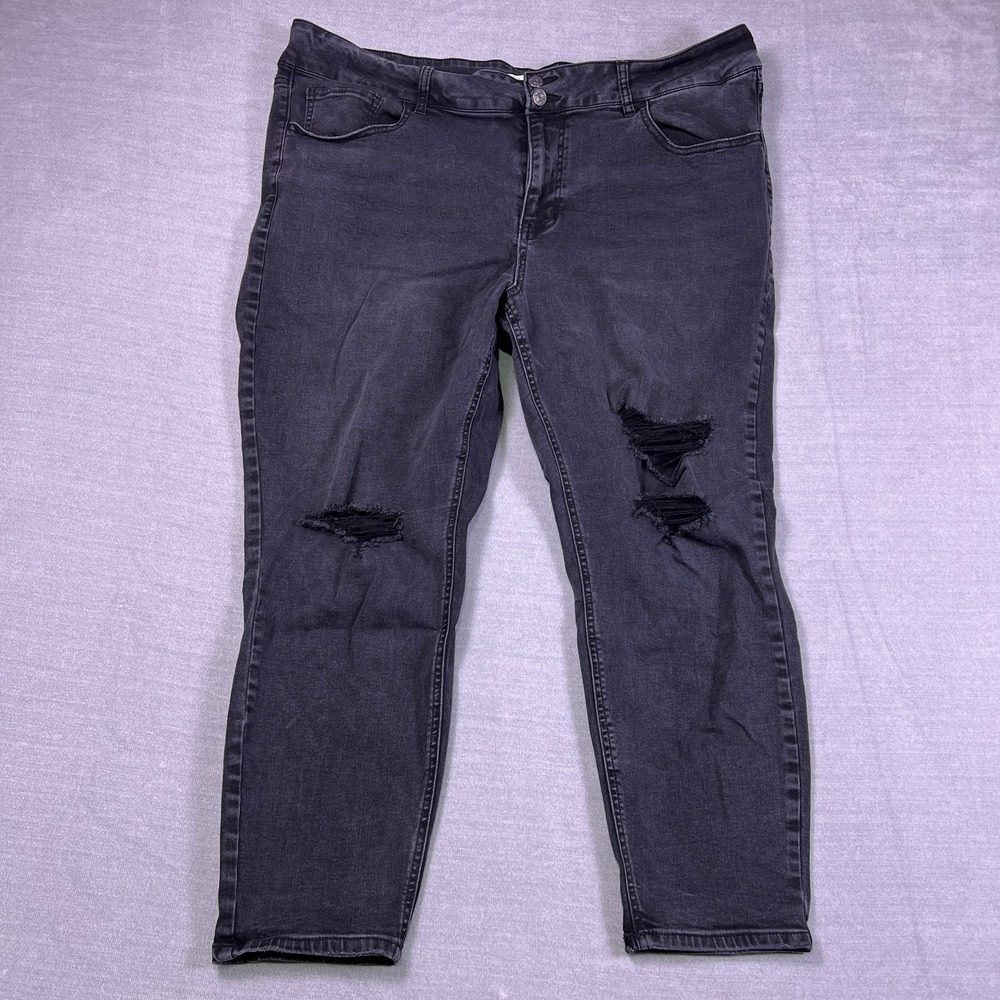 Maurices Womens Black High Rise Distressed Denim Jegging Ankle Jeans Size 22W